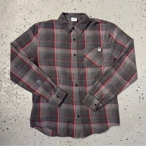 DC Buffalo Check Flannel Casual Long Sleeve Button Up Shirt Mens Size M Grey